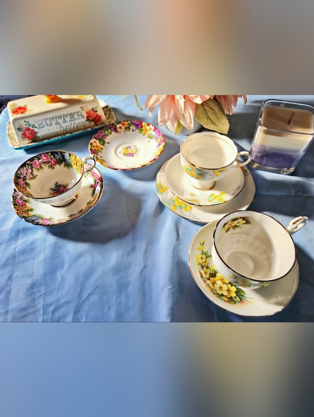 Beautiful Paragon  Assorted Cup & Saucer  Set, Bread And Butter Plate w/ freebie